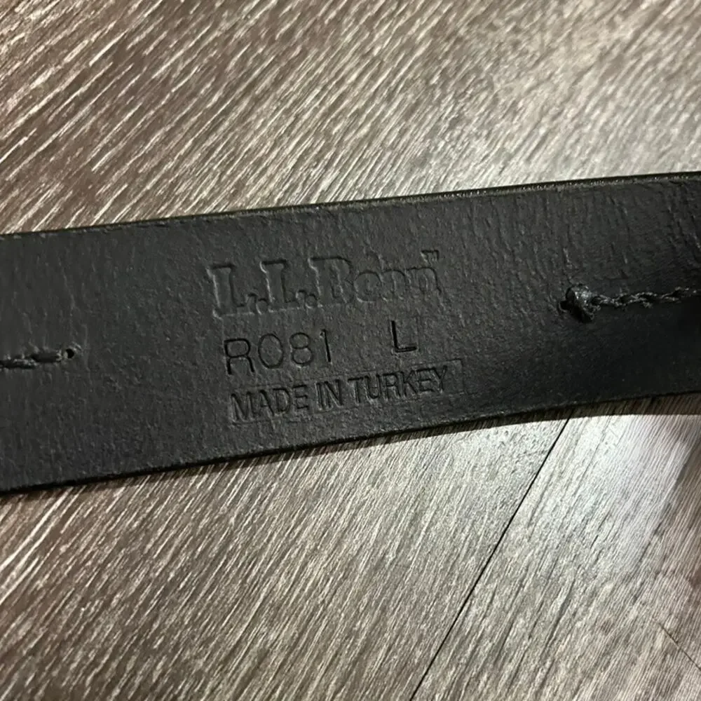 Vintage L.L.Bean Black Leather Beaded Belt Sz L Brass Buckle Western Boho Unisex